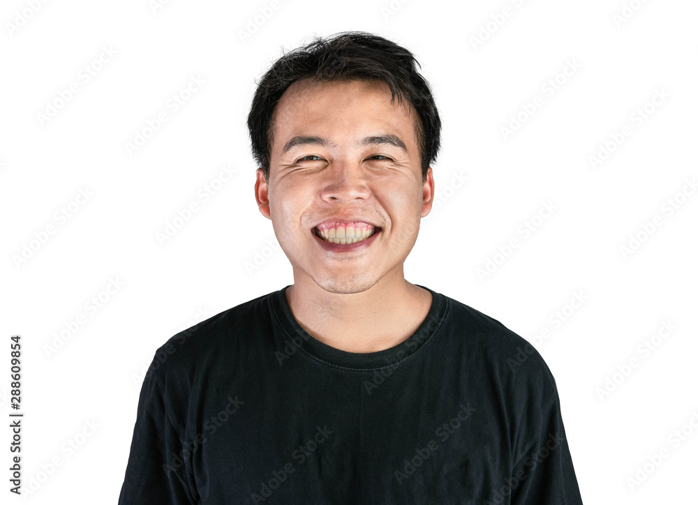 Happy and smile face of Asian man wearing black t-shirt isolated on white background. Happy and smile face of Asian man wearing black t-shirt isolated on white background.