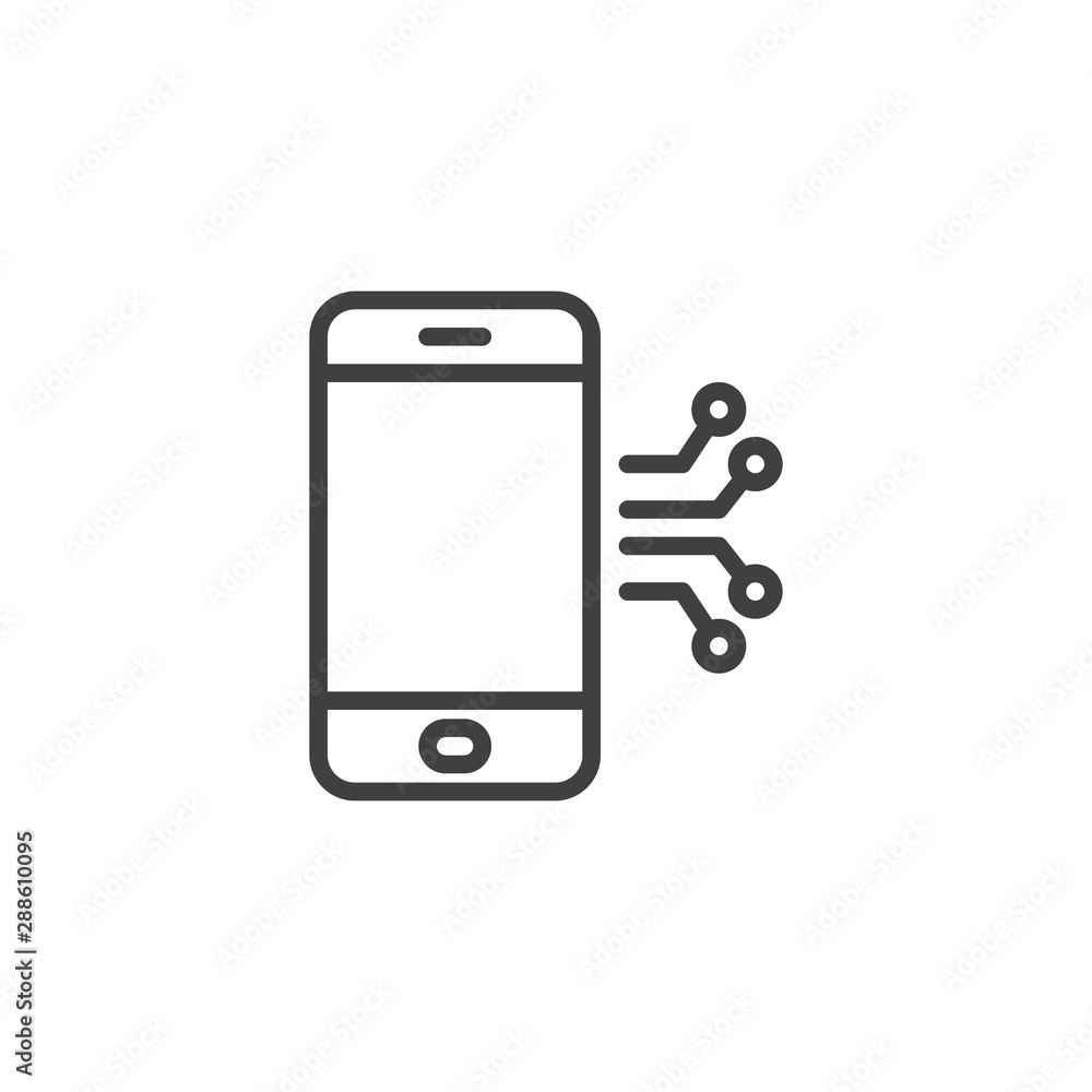 Mobile phone circuit line icon. linear style sign for mobile concept and web design. Smartphone repair outline vector icon. Symbol, logo illustration. Vector graphics Mobile phone circuit line icon. linear style sign for mobile concept and web design. Smartphone repair outline vector icon. Symbol, logo illustration. Vector graphics