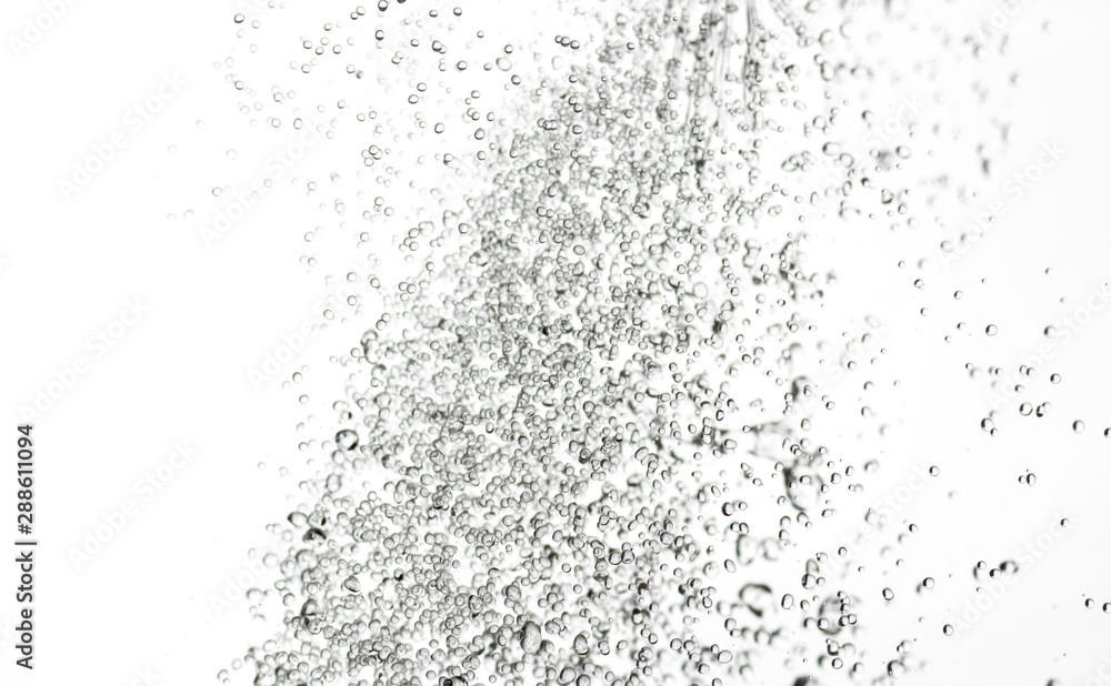 Obraz premium splashes, jets and drops of water hovering in the air on a white background