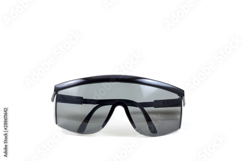 Black safety glasses personal protective equipment on white background
