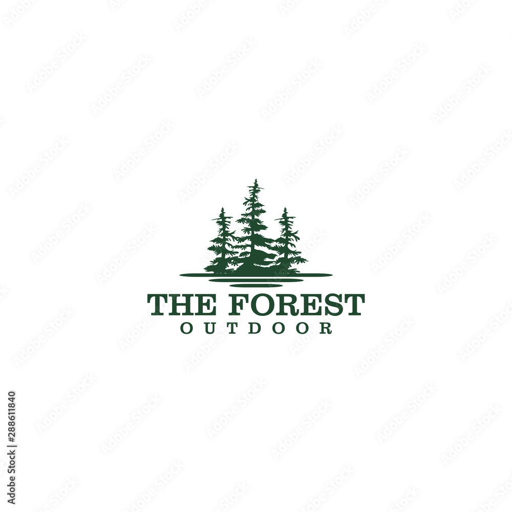 Outdoor mountain nature logo - adventure wildlife pine tree forest design Outdoor mountain nature logo - adventure wildlife pine tree forest design