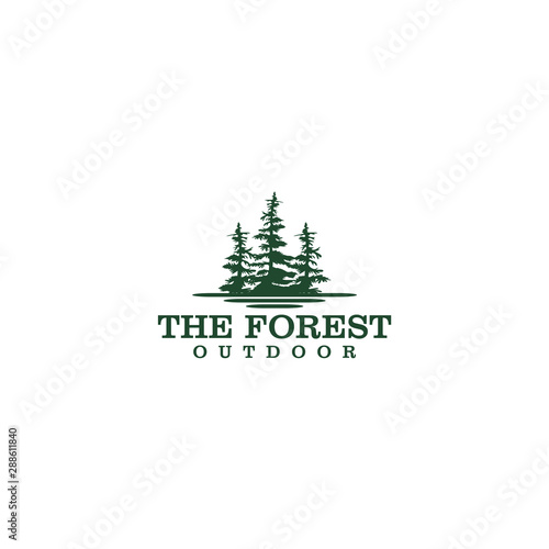Outdoor mountain nature logo - adventure wildlife pine tree forest design