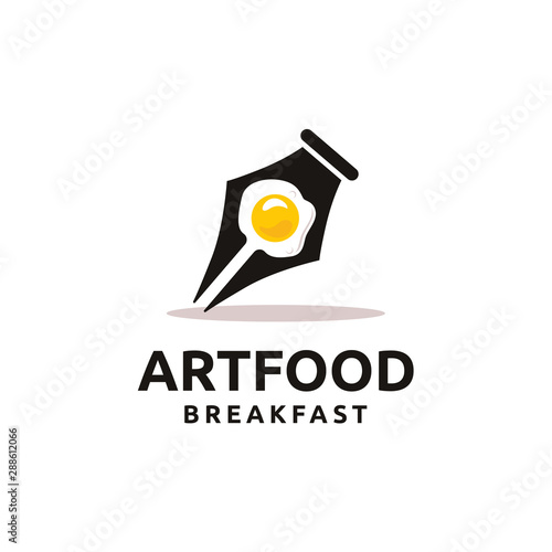 Creative Pen and Egg logo design for food business. Pen vector illustration