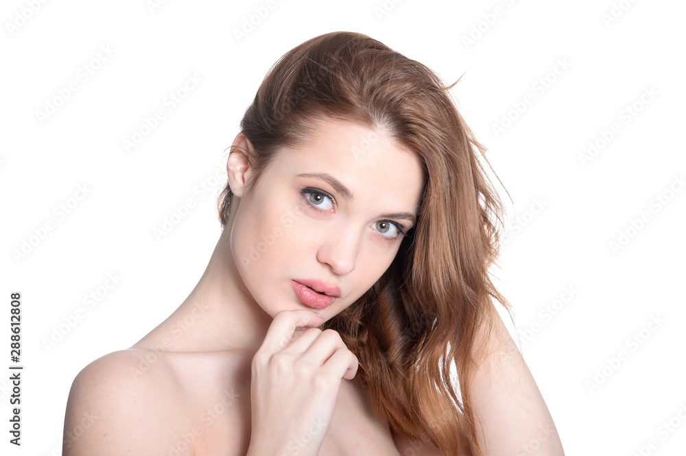 Close up portrait of beautiful young woman with perfect skin Close up portrait of beautiful young woman with perfect skin