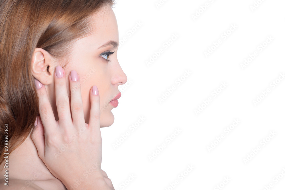 Close up portrait of beautiful young woman with perfect skin Close up portrait of beautiful young woman with perfect skin