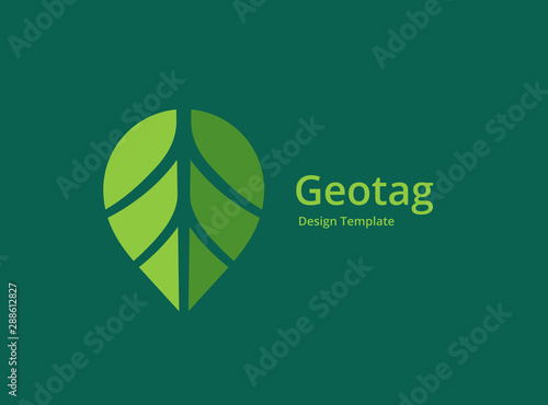 Geotag with eco leaves or location pin logo icon design