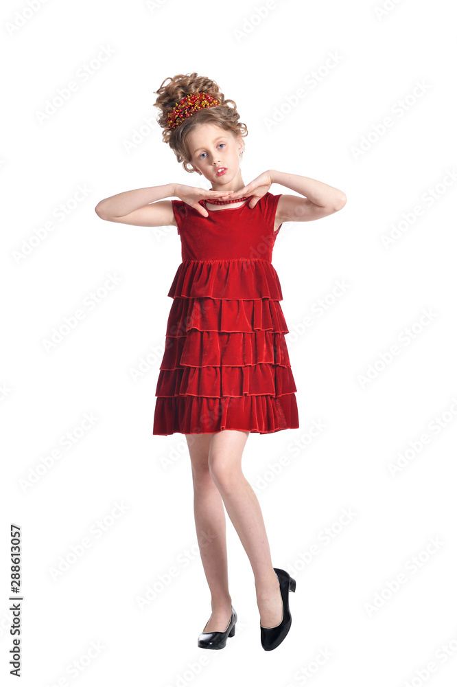 Full length. Portrait of girl in red dress posing isolated Full length. Portrait of girl in red dress posing isolated