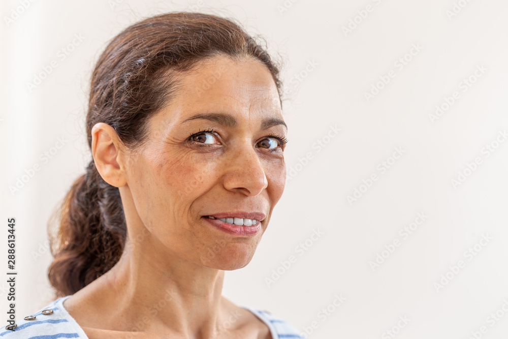 Tunisian woman portait. Emotions and expressions on a white background