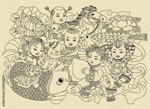 illustration of traditional Chinese Pattern and Drawing "Successive harvest'