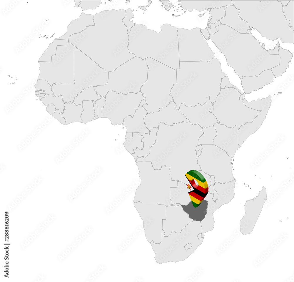 Location Map Zimbabwe on map Africa. 3d Republic of Zimbabwe flag map  marker location pin. High quality map Zimbabwe. Vector illustration EPS10.  Stock Vector | Adobe Stock