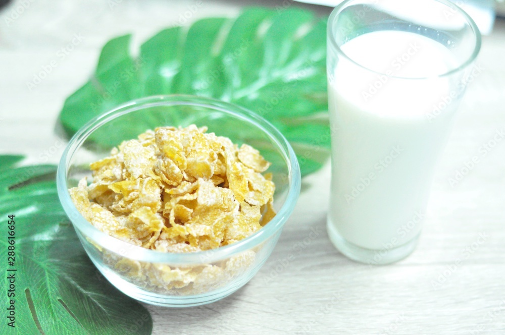 Crispy corn to eat with milk is a favorite breakfast for children to use as a background. Crispy corn to eat with milk is a favorite breakfast for children to use as a background.