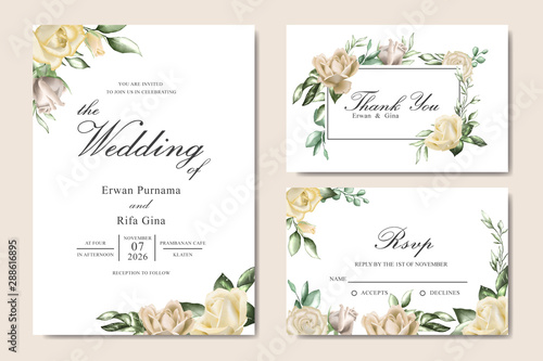 watercolor Floral wedding invitation template card design
