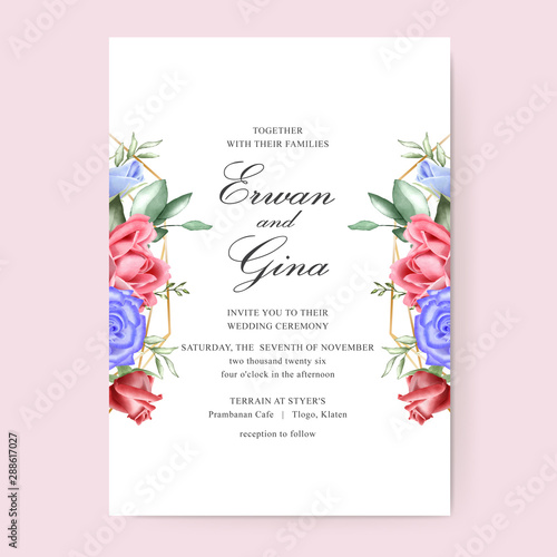 watercolor Floral wedding invitation template card design