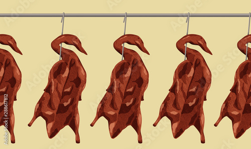 A illustration of Hong Kong style food of roasted duck , Chicken