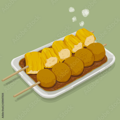 A illustration of hong kong style food -FishBall & Shu Mai