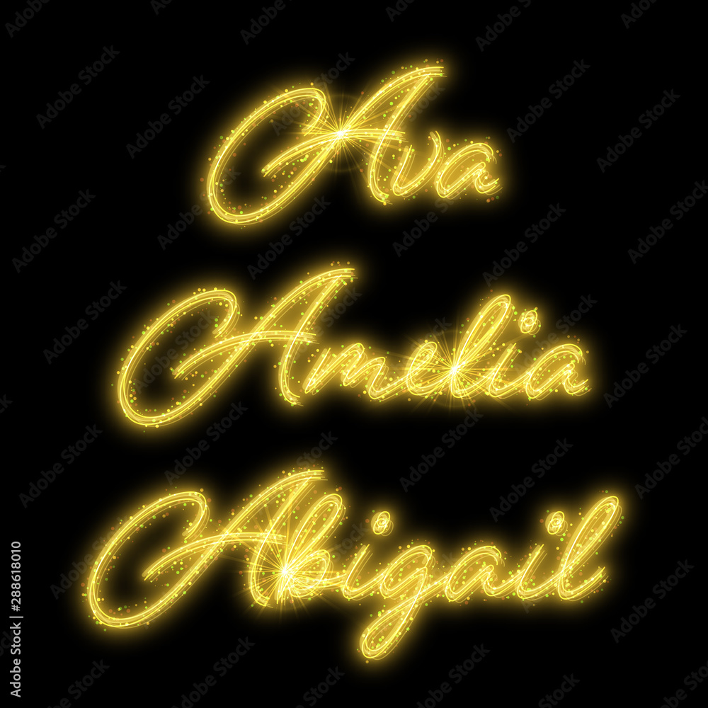 Women names made of sparkler. Design element for birthday card, bridal shower or wedding invitation Women names made of sparkler. Design element for birthday card, bridal shower or wedding invitation