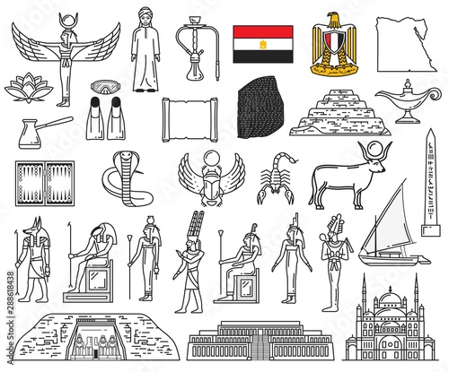 Egyptian gods, landmarks and religion symbols