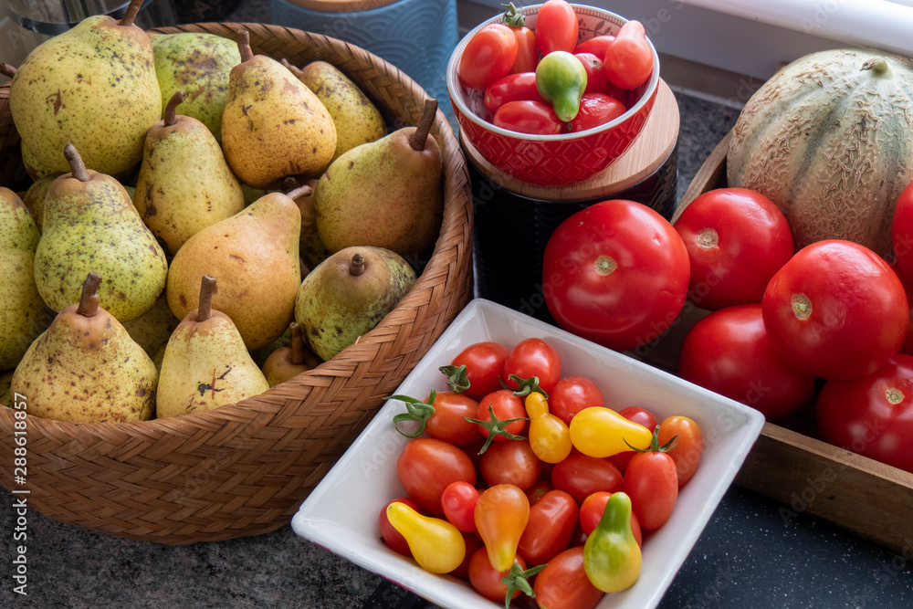 Healthy organic pears and tomatoes Healthy organic pears and tomatoes