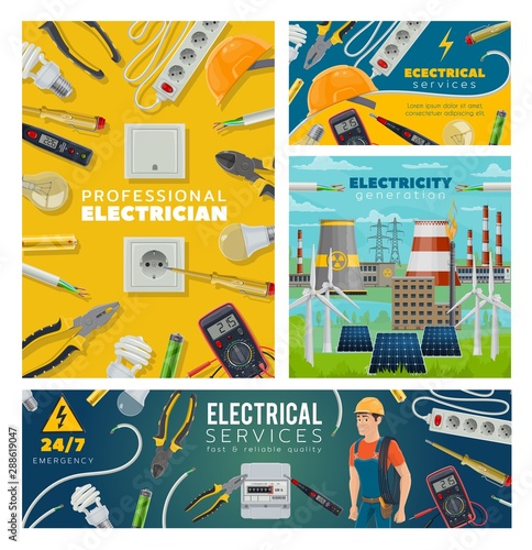 Electrician and electrical tools, power industry