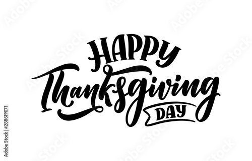 Illustration with lettering for Thanksgiving Day. Typographic design. Greeting card template. Autumn concept. Vector