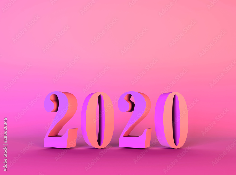 2020 numbers with shadow illuminated by bright gradient holographic lights of pink violet colors. Decoration, holiday symbol, element for design, 3D illustration. Merry Christmas Happy New Year 2020 numbers with shadow illuminated by bright gradient holographic lights of pink violet colors. Decoration, holiday symbol, element for design, 3D illustration. Merry Christmas Happy New Year