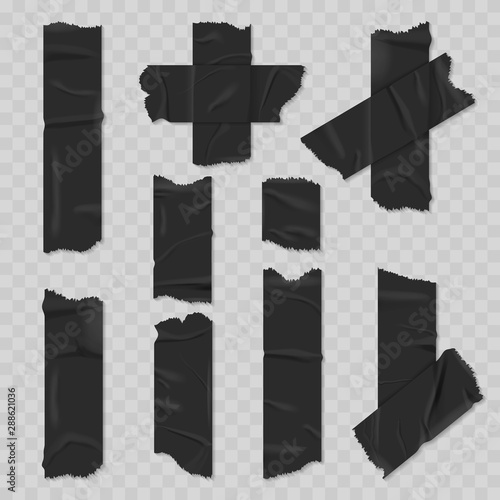 Black duct adhesive tape realistic vector illustration isolated on a transparent background