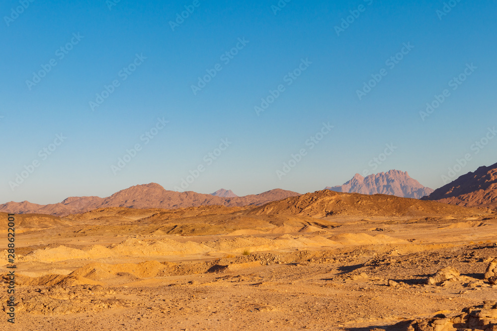 View of Arabian desert and mountain range Red Sea Hills in Egypt