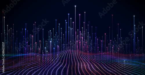 Obraz na plátně Abstract dot point connect with gradient line and aesthetic Intricate wave line design , internationalization social network or business big data connection technology concept