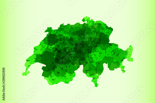 Switzerland watercolor map vector illustration of green color on light background using paint brush in paper page