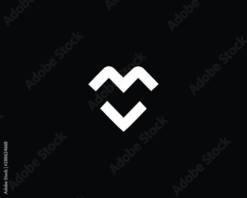 Creative and Minimalist Letter MV VM Logo Design Icon | Editable in Vector Format in Black and White Color