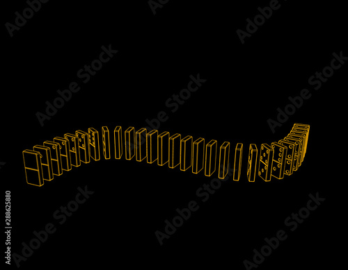 Dominoes. Isolated on black background. Vector outline illustration.