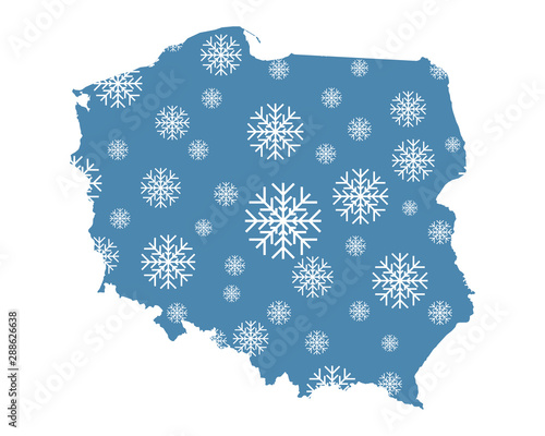 Karte von Polen mit Schneeflocken