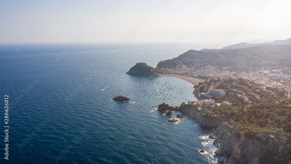 Beautiful aerial video of  Tossa de Mar. Costa Brava Coast. Catalonia. Spain.  Aerial 4k video footage