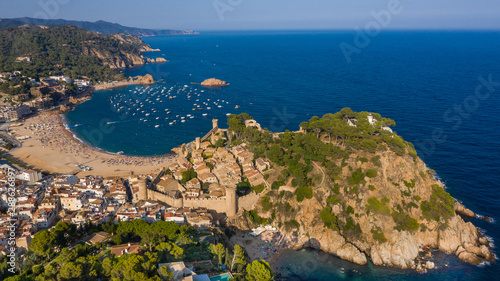Fototapeta Naklejka Na Ścianę i Meble -  Muralla de Tossa de Mar. Costa Brava Coast. Catalonia. Spain.  Aerial 4k video footage