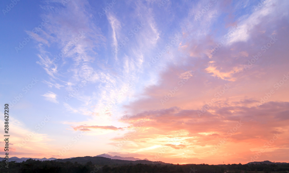 Panorama mountain and dramatic sky sunrise background