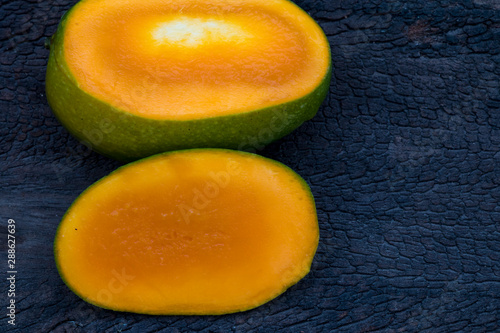 Sliced and Juice of ripen mango served during summer 