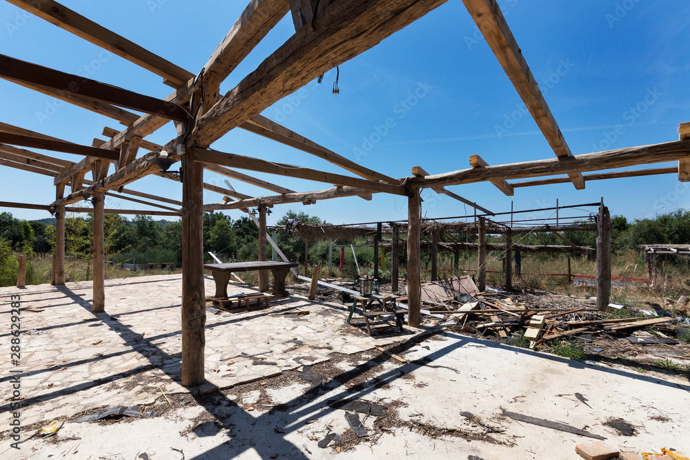 Demolished and abandoned restaurant terrace Demolished and abandoned restaurant terrace