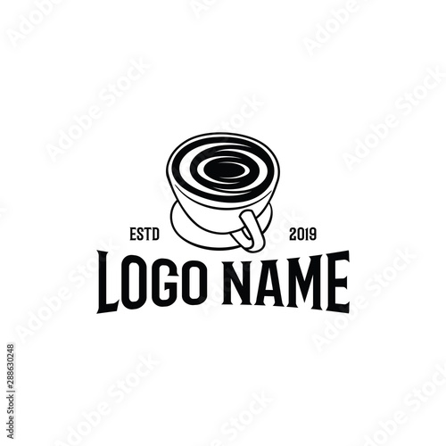 Coffee silhouette in mug hand drawn logo for restaurant cafe and bar