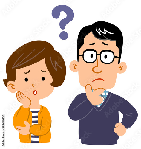 疑問を持つ夫婦の上半身イラスト