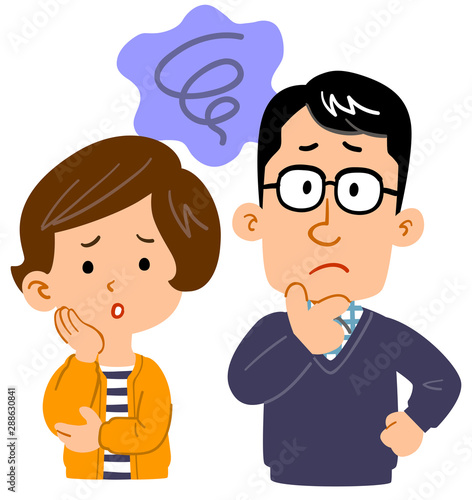もやもやする夫婦の上半身イラスト