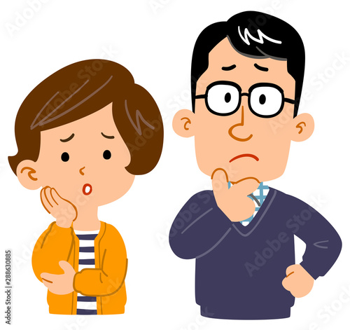 悩む夫婦の上半身イラスト