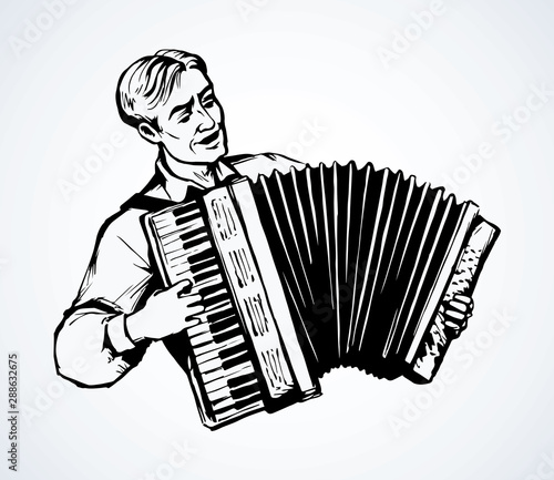 A man plays the accordion. Vector drawing