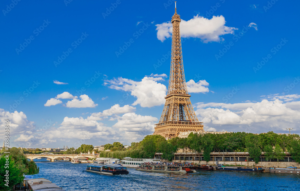 Panoramic Cityscape Of Seine River Eiffel Tower In Paris France panoramic-cityscape-of-seine-river-eiffel-tower-in-paris-france