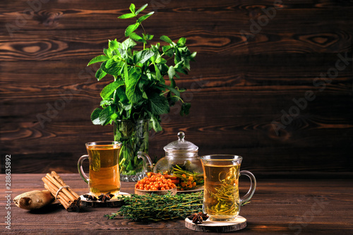 Restorative sea-buckthorn drink with thyme and cinnamon