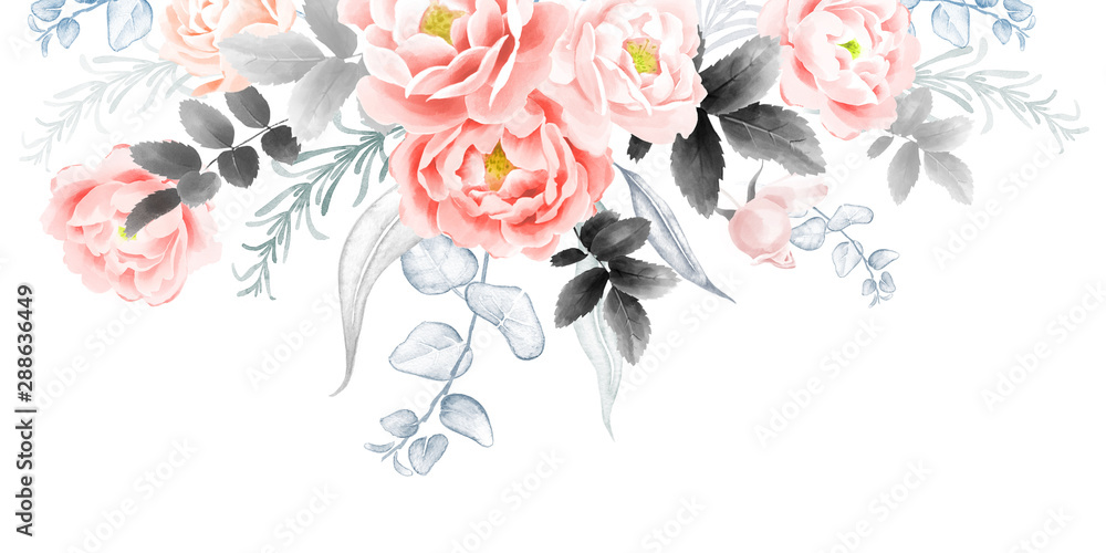 Obraz Watercolor garden roses. Wedding card.