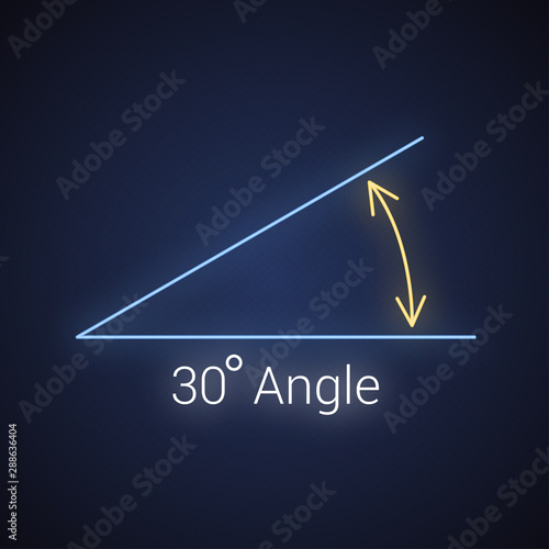 30 degree angle neon icon, isolated icon with angle symbol and text