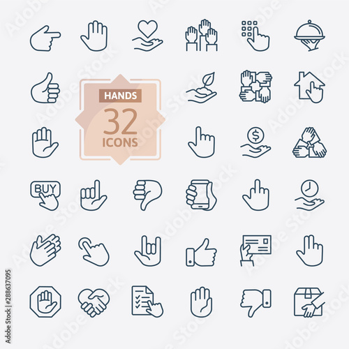 Hands gesture - minimal thin line web icon set. Outline icons collection. Simple vector illustration.