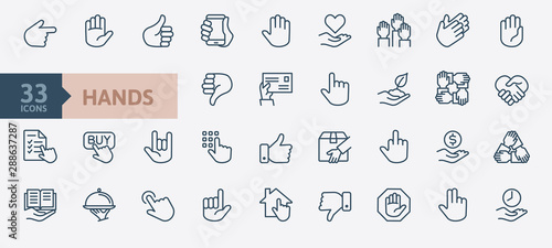 Hands gesture - minimal thin line web icon set. Outline icons collection. Simple vector illustration. photo