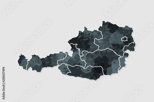 Tablou canvas Austria watercolor map vector illustration of black color with border lines of d