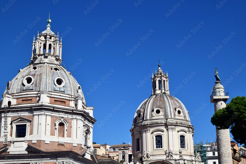 View on Basilica Ulpia, Trajan's Column and Santa Maria di Loreto. Ancient Roman architecture, Italy